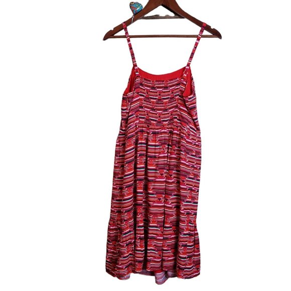 Loft Ikat Womens Dress Size 6 Red Pink Smocked Back Western Ruffle Desert NEW - Picture 4 of 15